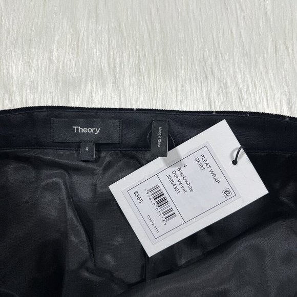 Theory Size 4 Black White Polka‎ Dot Velvet Pleated Wrap Skirt - Picture 5 of 8